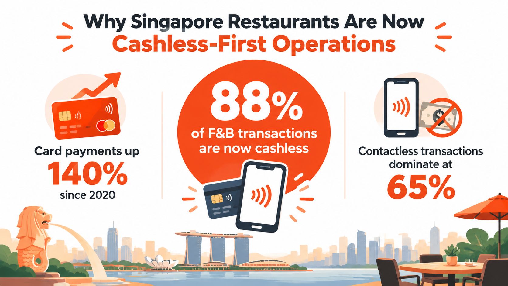 An infographic showing that 88 percent of restaurant transactions in Singapore are now cashless payments.
