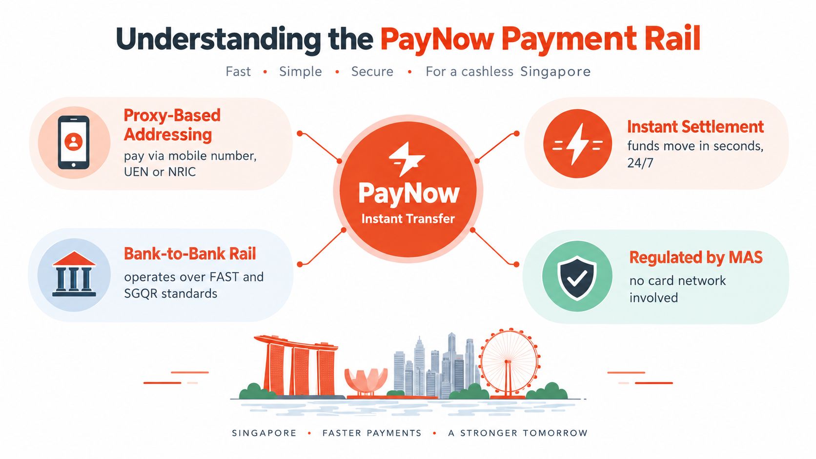 An infographic explaining PayNow as a fast, simple, and secure payment rail in Singapore.